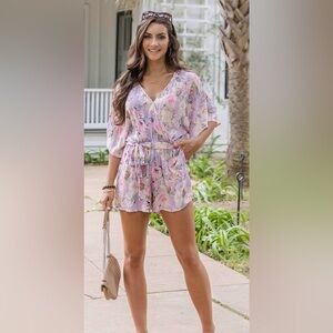 Grace & Lace Floral Jumpsuit Romper in Purple and Pink